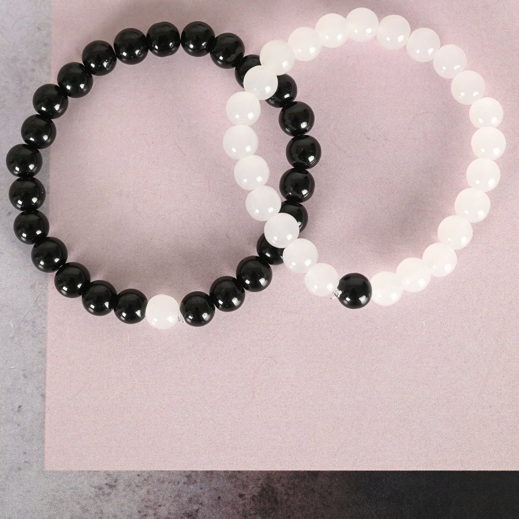 NVR Men & Women White & Black Marbel Crystal Elasticated Bracelet - Distacart