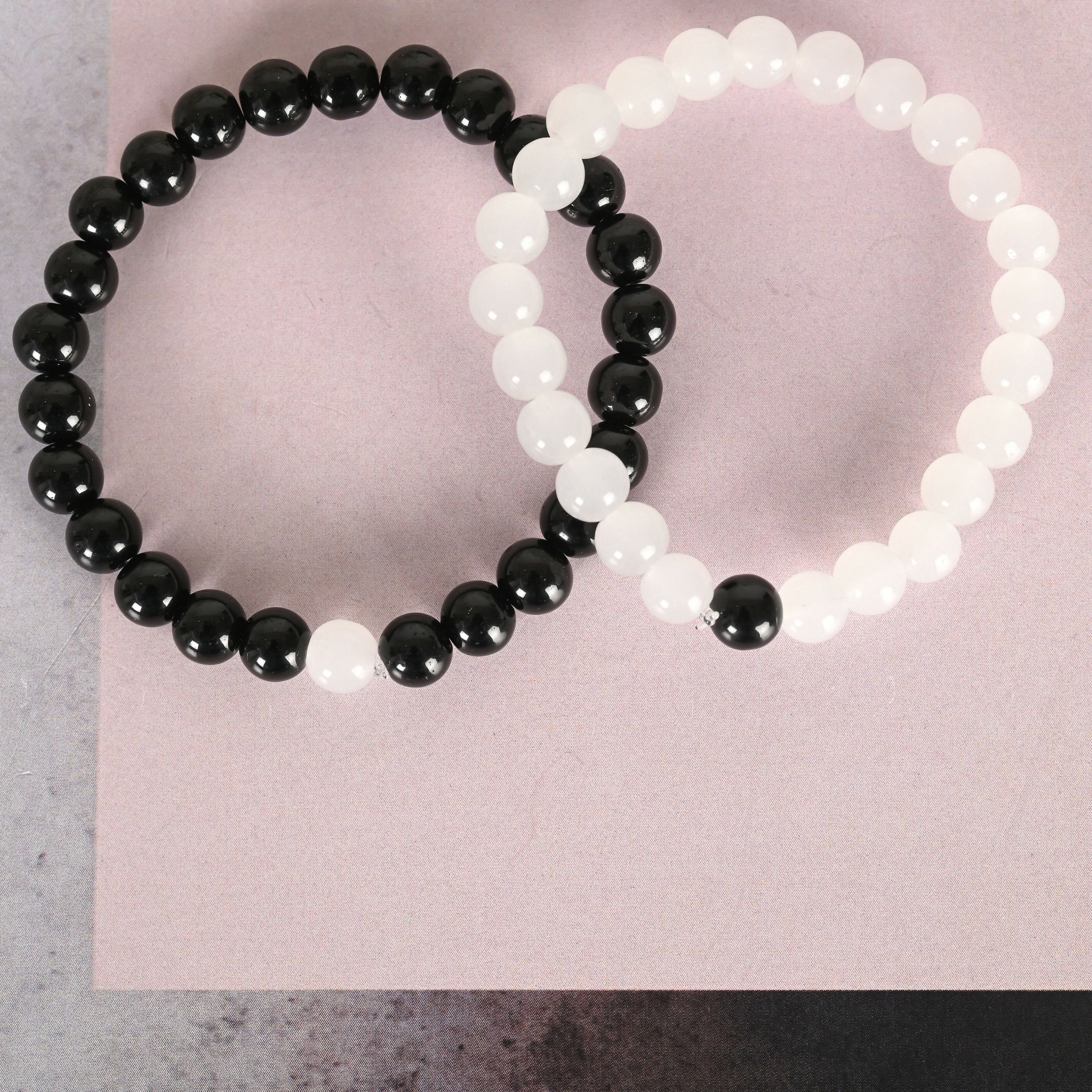 NVR Men & Women White & Black Marbel Crystal Elasticated Bracelet - Distacart