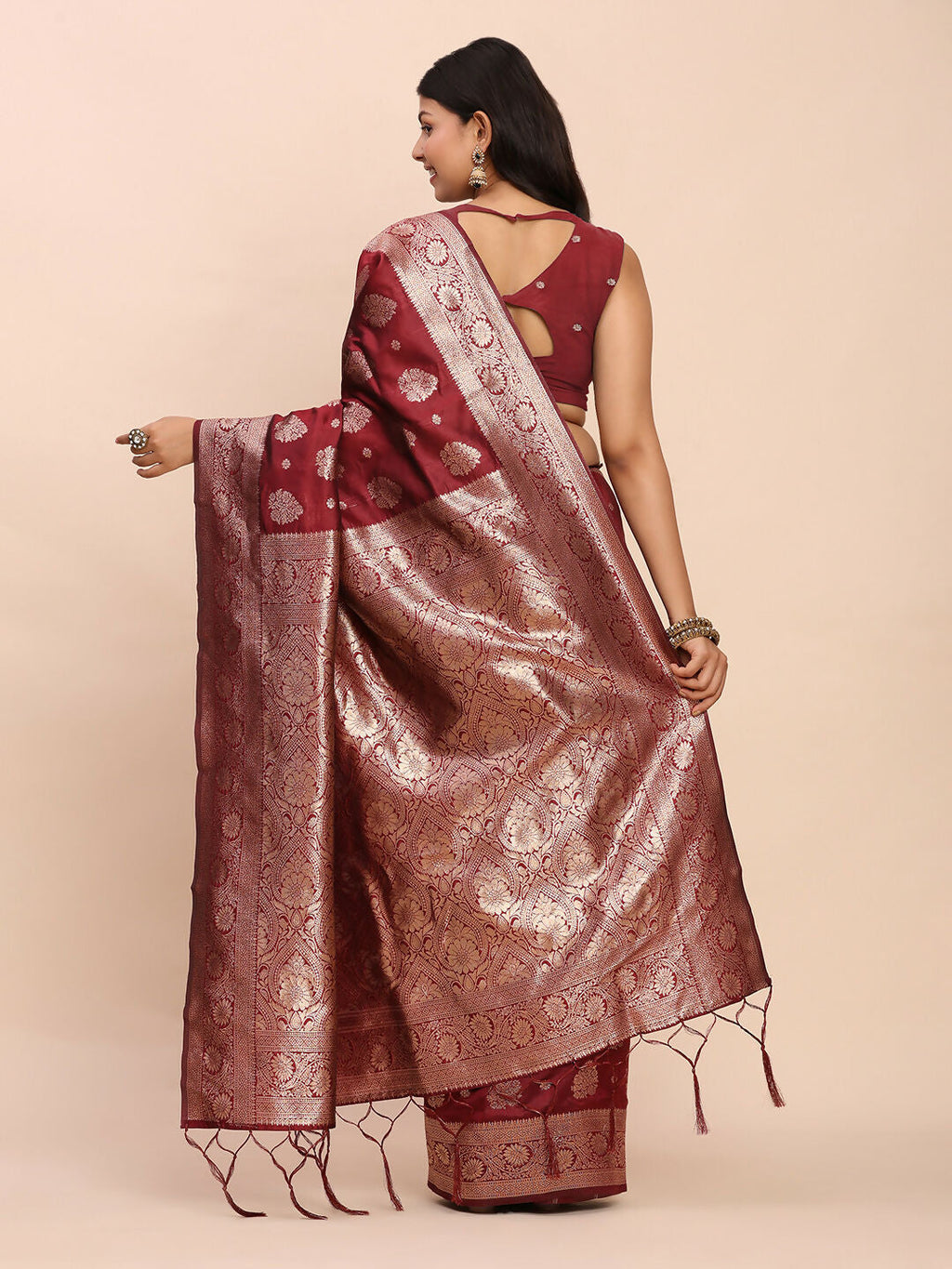 Shree Shyam Fashion Banarasi Silk Maroon Saree - Distacart