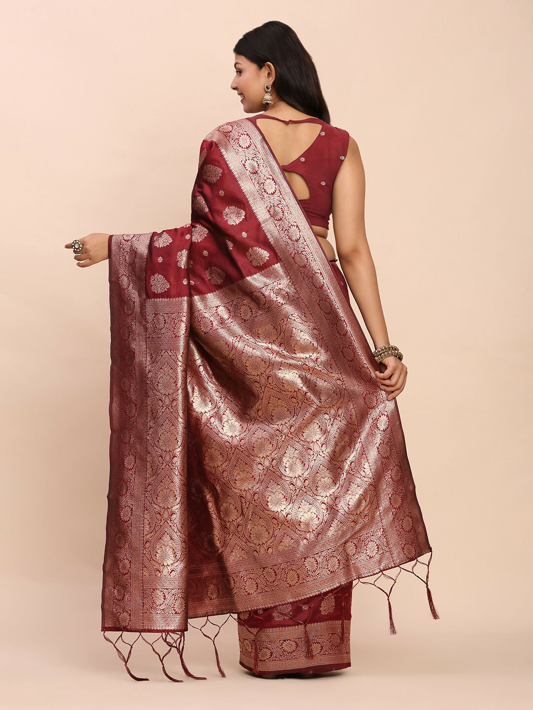 Shree Shyam Fashion Banarasi Silk Maroon Saree - Distacart