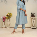 Jyoti Fashion Women's Sky Blue Rinkal Cotton Plain with Side Pocket Kurtis & Sets
