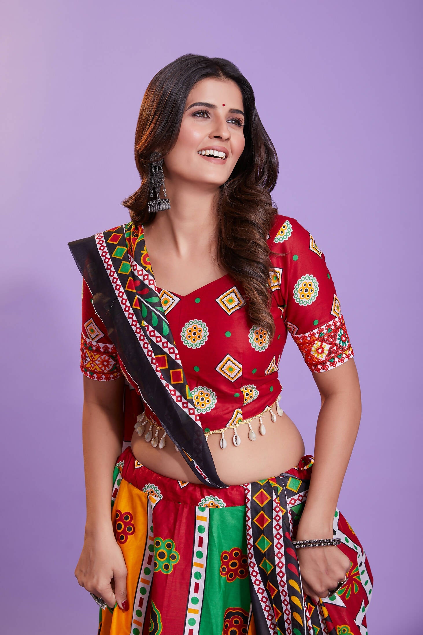 Multi Color Pure Cotton Hand Block Print Navratri Lehenga Choli with Dupatta - Raas