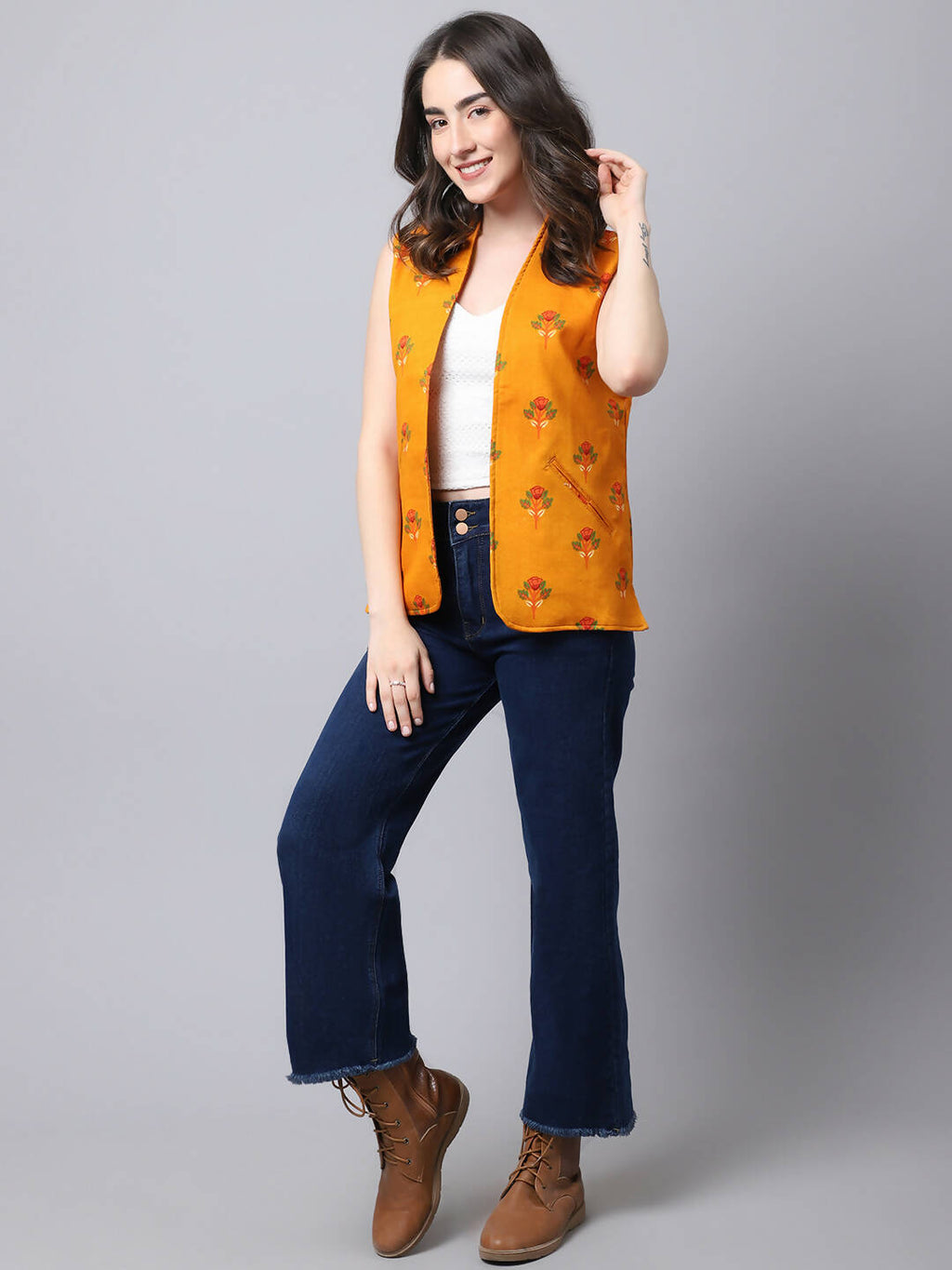 Even Apparels Yellow Viscose Rayon Open Front Waistcoat - Distacart