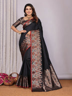 Joban Fashion Banarasi Black Jacquard Woven Soft Silk Saree - Distacart