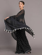 Suta Black White Polka Dots Printed Pure Cotton Saree - Distacart