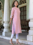 Juniper Women's Pink Cotton Slub Embroidered Straight Kurta - Distacart