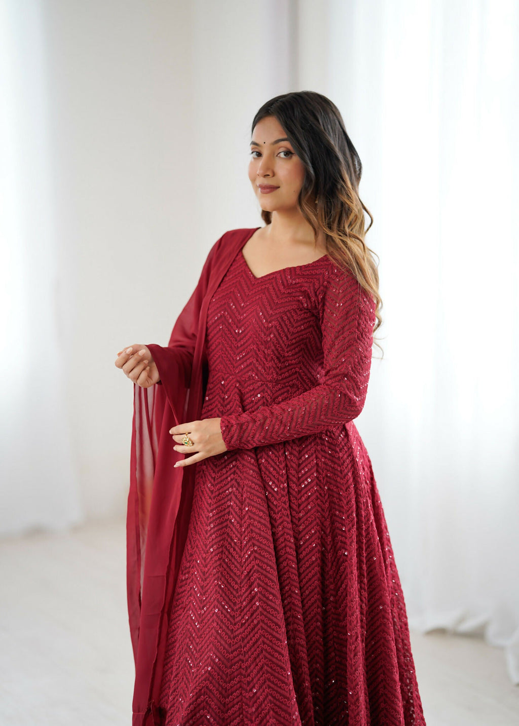 Joban Fashion Maroon Kurta Set Georgette Sequence Embroidery Work - Distacart