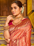 Shree Shyam Fashion Banarasi Silk Peach Saree - Distacart