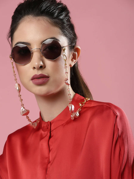 Pink Gold-Toned Embellished Mask Chain - Ruby Raang