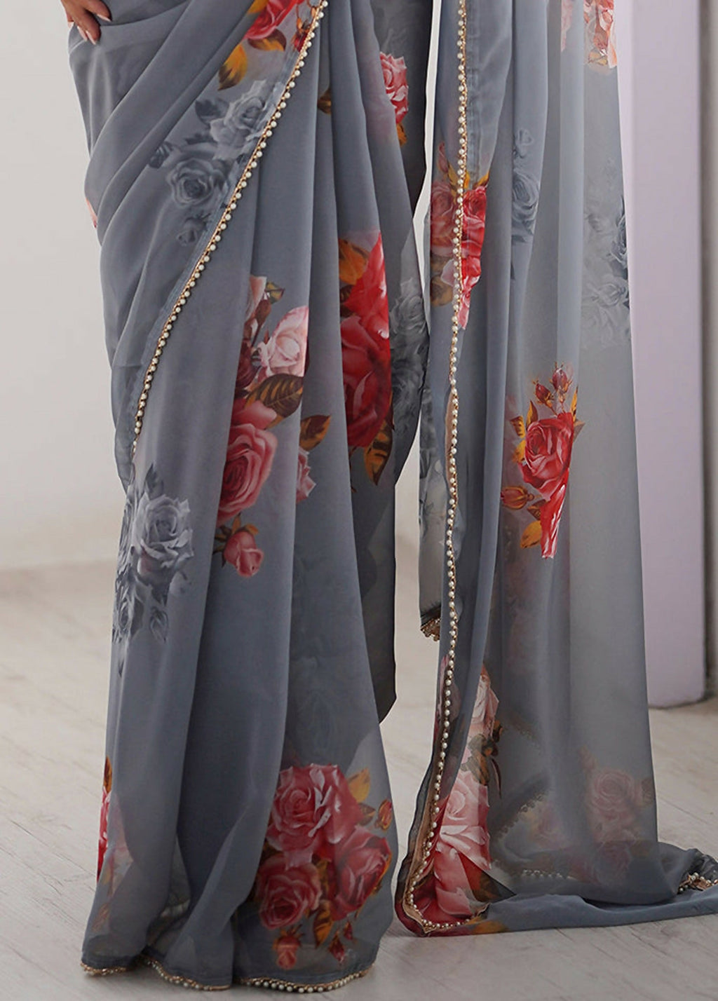 Traditional Partywear Grey Georgette Fancy Saree-Pavitra - Distacart