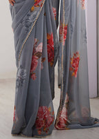 Traditional Partywear Grey Georgette Fancy Saree-Pavitra - Distacart