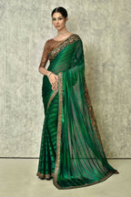Dark Green Silk Solid Designer Saree with Blouse - Purvi