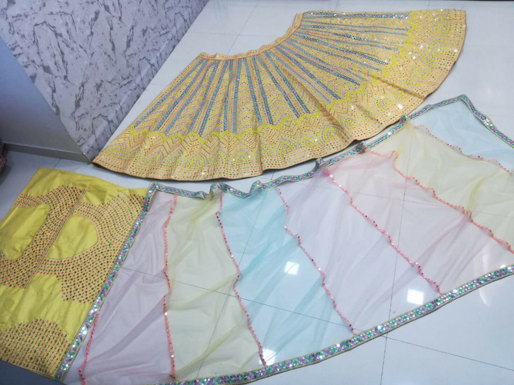 Jyoti Fashion Yellow Thread Embroidered Heavy Dola Silk Designer Lehenga Choli with Dupatta