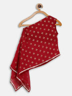 Ahalyaa Maroon Georgette Glitter Print Asymmetric Kids Kurta Palazzo Sets For Girls