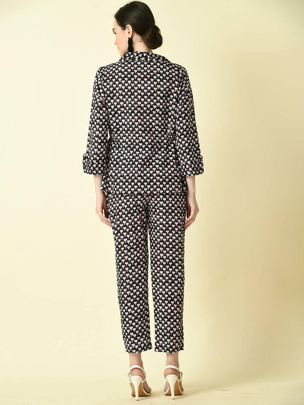 Myshka Women's Black Shawl Neck Coat With Trousers
