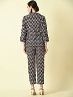 Myshka Women's Black Shawl Neck Coat With Trousers