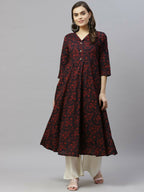 Miravan Women's Anarkalis Pure Cotton Floral Print Anarkali Kurta