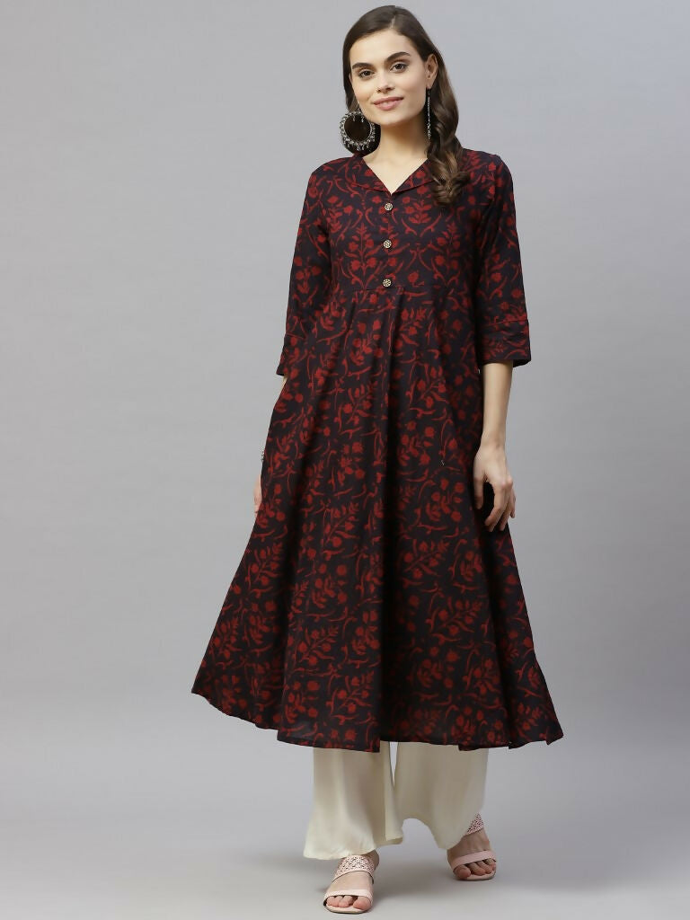 Miravan Women's Anarkalis Pure Cotton Floral Print Anarkali Kurta