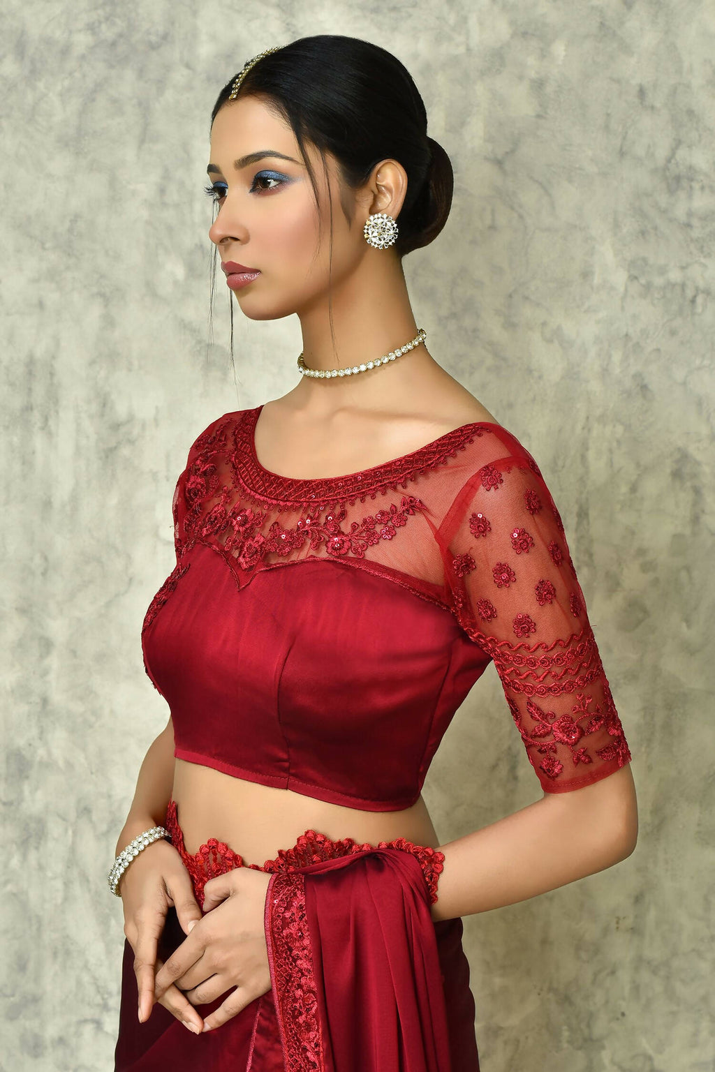 Wine Silk Plain Saree with Blouse Piece - Purvi
