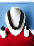 Inhanns Vibrant Handmade 20 Layers Beaded Necklace With Matching Earrings - Black