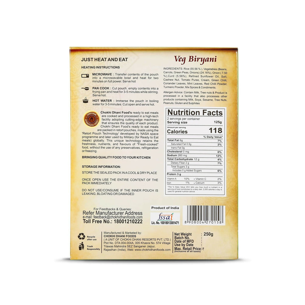 Chokhi Dhani Veg Biryani Instant Premix - Distacart