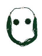 Inhanns Bloom Handmade Beaded Necklace With Earrings - 12 Layers - Darkgreen Necklace Set