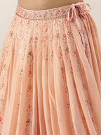 House of Panchhi Women Peach Pure Georgette Embroidered Lehenga & Blouse, Dupatta