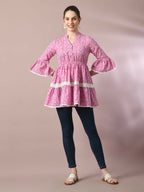 Myshka Women's Pink Embellished Cotton Gathered Party Empire Top