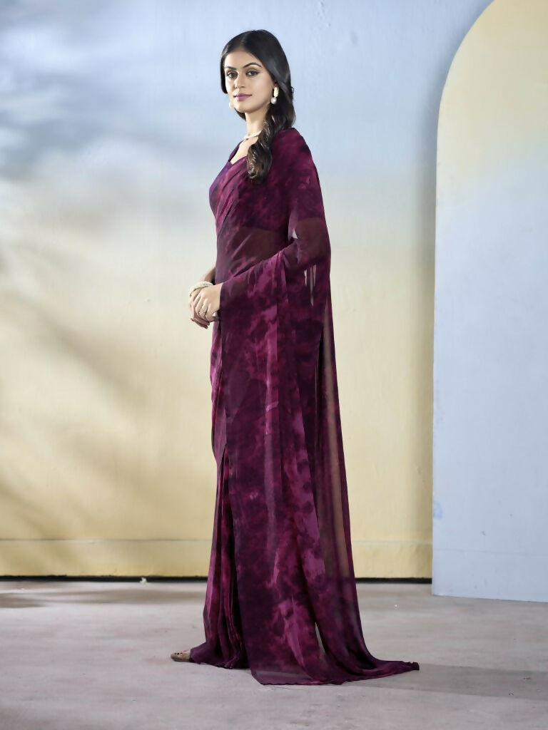 Wine Georgette Designer Printed Ready to Wear Saree - Samyana
