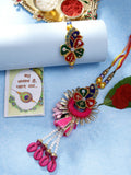 NVR Women & Men Set of 2 Multicolor Thread Work & Beaded Bhaiya Bhabhi Rakhi With Roli Chawal & Chocolate - Distacart