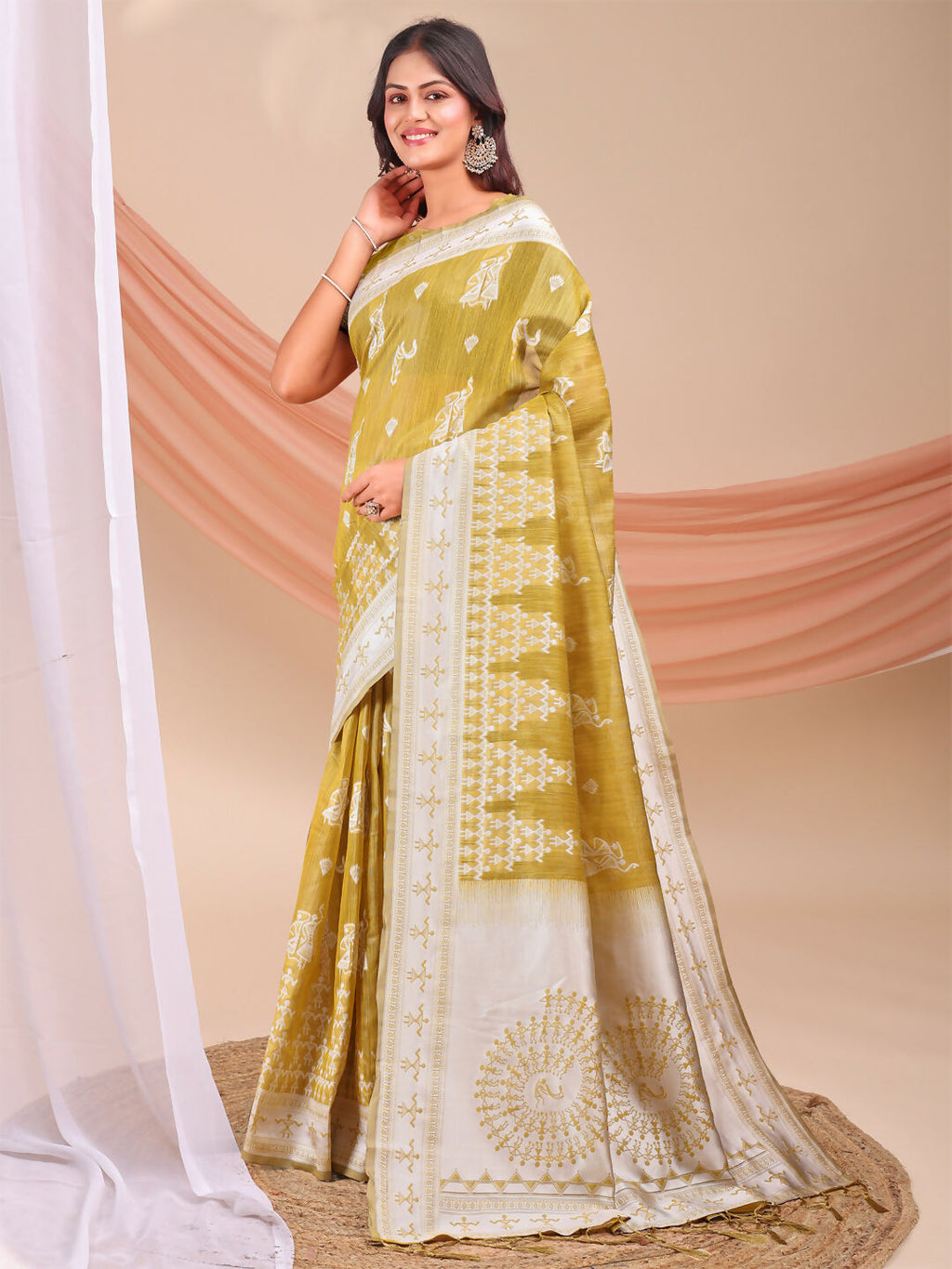 Shree Shyam Fashion Varnika Mustard Linen Cotton Saree