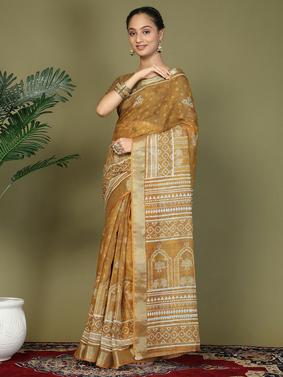 Shree Shyam Fashion Cotton Golden Saree - Distacart