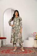 Jyoti Fashion Women's Grey Chanderi Silk Floral Print with Side Pocket Kurtis & Sets