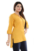 Snehal Creations Desirable Mustard Rayon Cotton Hi-Low Short Kurti Top - Distacart