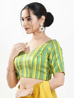 Joban Fashion Green Multi Brocade Padded Blouse With V Neck Elbow Sleeves - Distacart