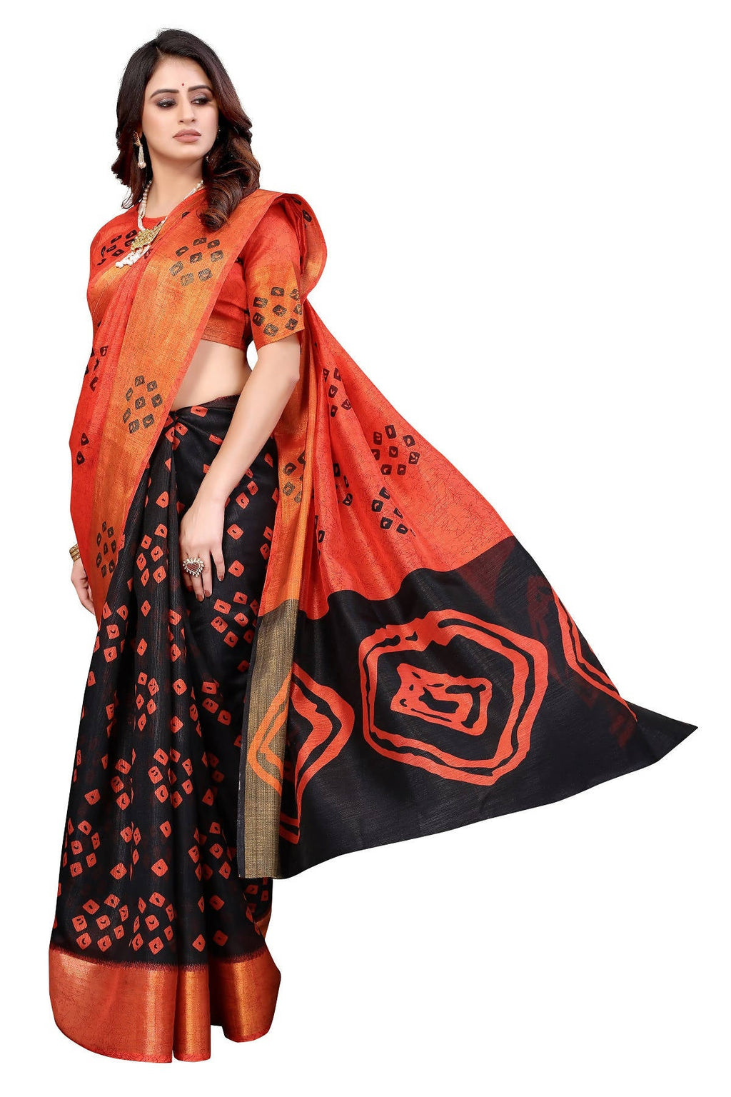 Vamika Ethnic Fire Black Jari Border Linen Saree - Distacart