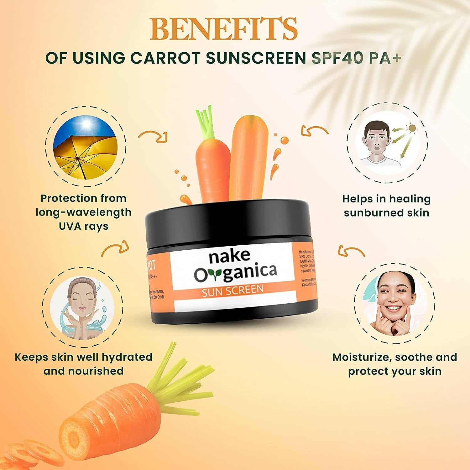 Nake Organica Carrot Sunscreen SPF40 PA+++