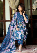 Miravan Women's Cotton Floral Angrakha Kurta And Palazzo With Dupatta Set