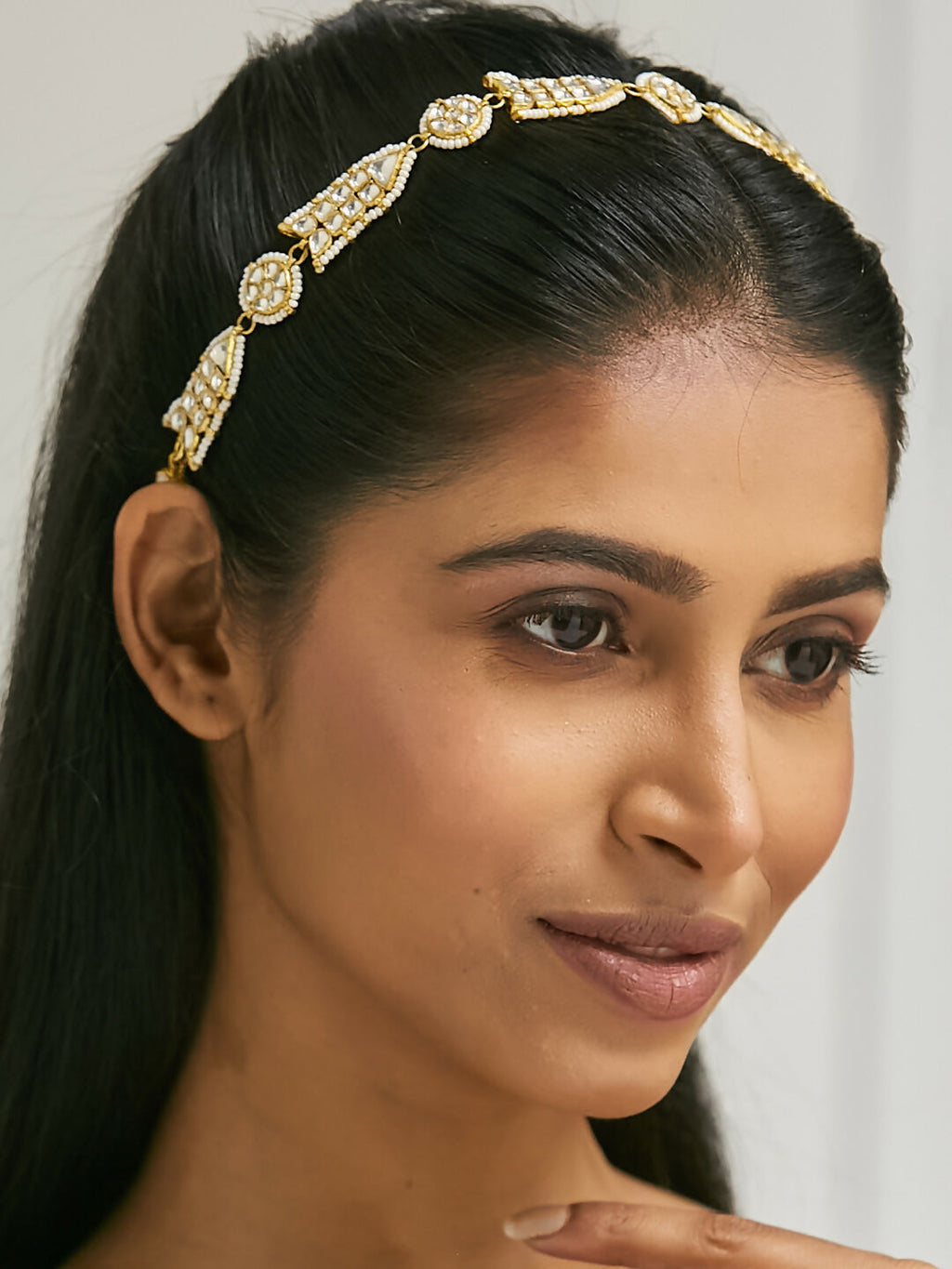 Nuyug 22K Gold-Plated Kundan & Pearls Studded Matha Patti with Regal Motifs Head Jewellery - Distacart