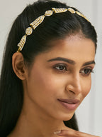 Nuyug 22K Gold-Plated Kundan & Pearls Studded Matha Patti with Regal Motifs Head Jewellery - Distacart
