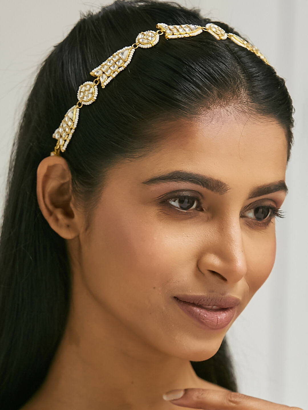 Nuyug 22K Gold-Plated Kundan & Pearls Studded Matha Patti with Regal Motifs Head Jewellery - Distacart