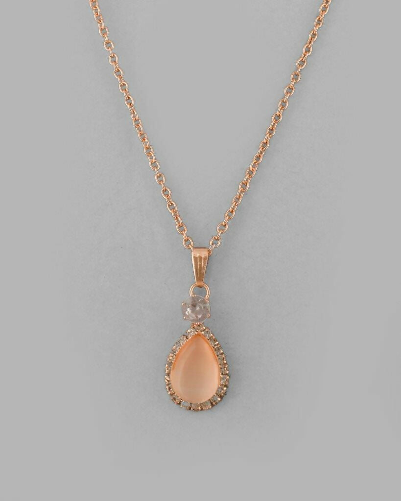 VOJ Gold-Polished Yellow Stone With AD Stone Studded Chain Set