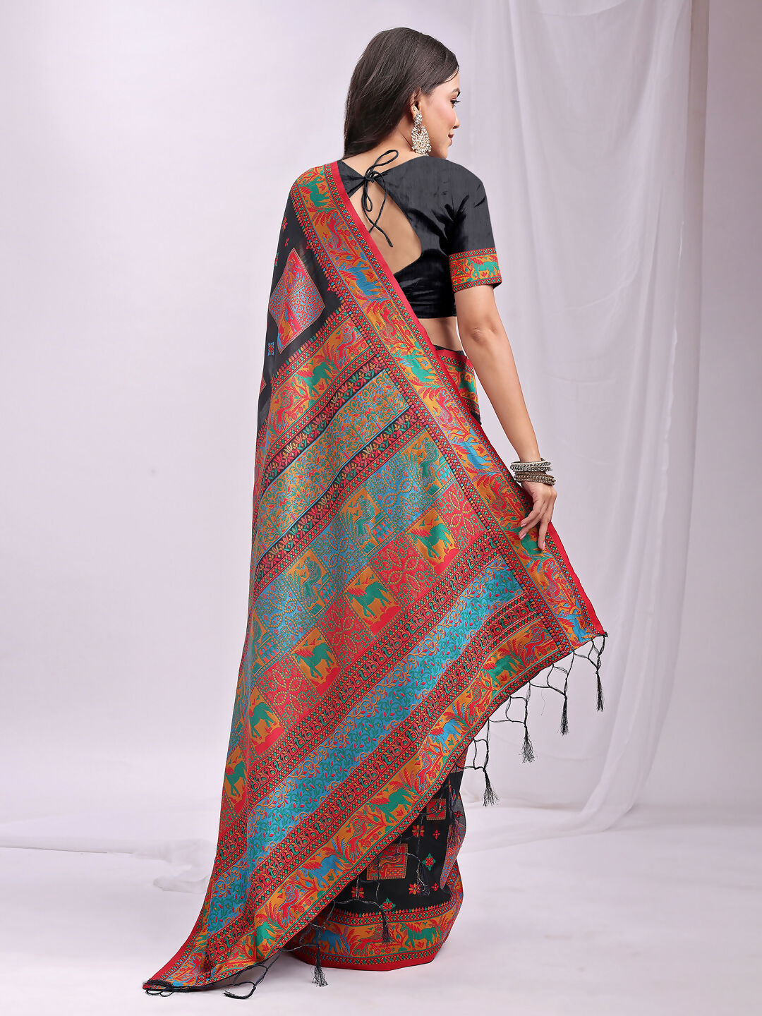 Shree Shyam Fashion Vastraloom Black Linen Cotton Saree