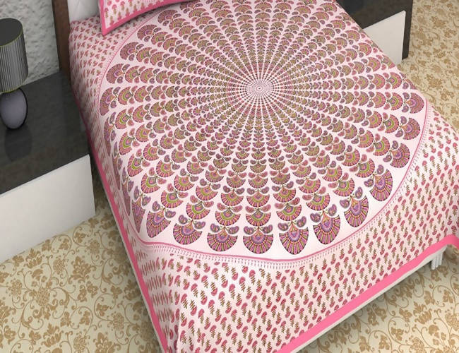 Vamika Printed Cotton Pink Color Flower Design Bedsheet With Pillow Covers (LEOC_MRPN_P)