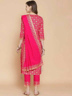 Vamika Foil Print Cotton Pink Party Wear/Casual Wear Kurta Set/Suit - Distacart