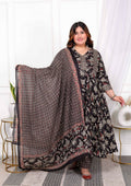 Miravan Women's Plus Size Embroidered Multi Anarkali Kurta with Palazzo and Dupatta Set