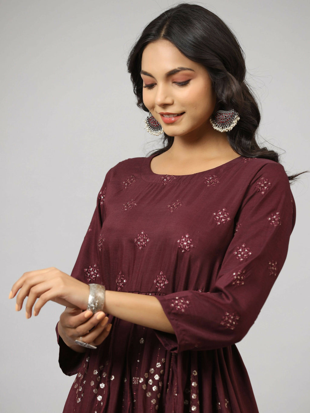 Juniper Women's Mauve Festive Printed Flared Dress - Distacart