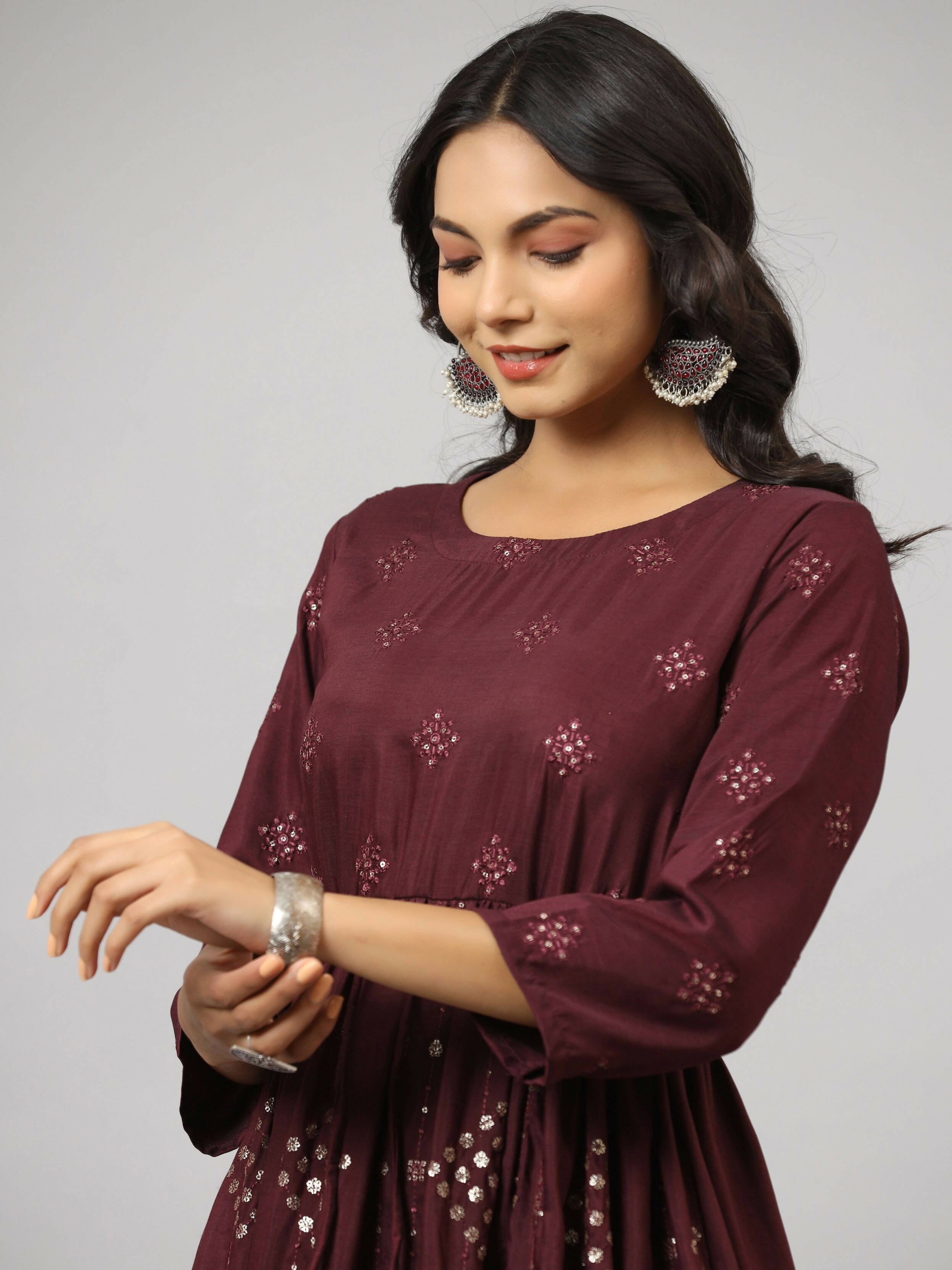 Juniper Women's Mauve Festive Printed Flared Dress - Distacart