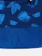 Manet Cotton Frill Bow Frock Leaf Printed - Blue