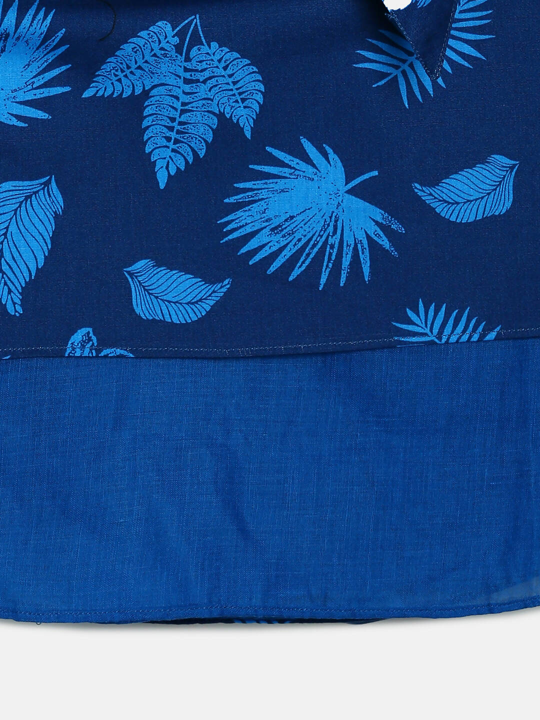 Manet Cotton Frill Bow Frock Leaf Printed - Blue